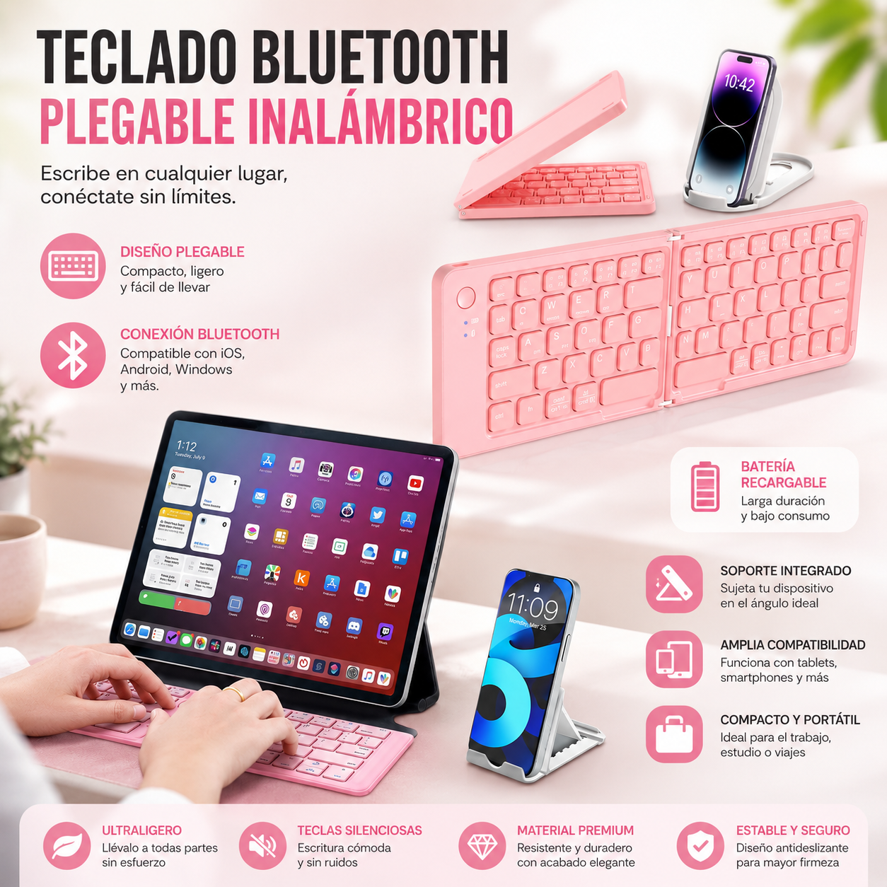 Teclado Bluetooth Plegable inalámbrico