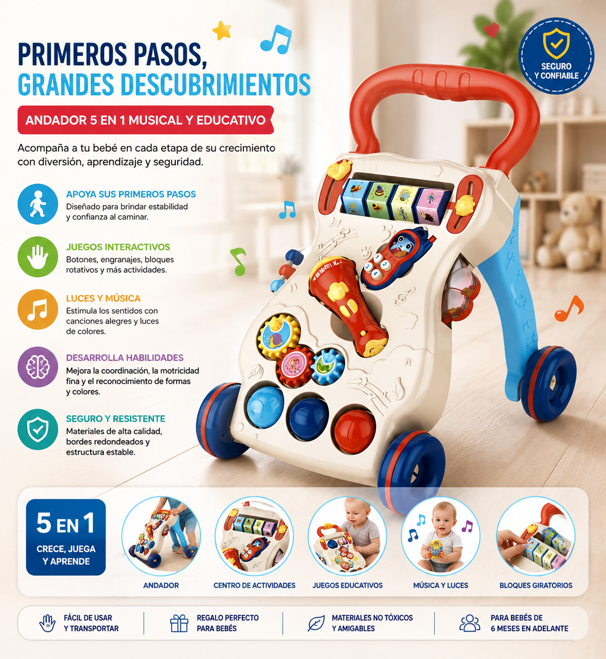 El andador para bebés con juguetes