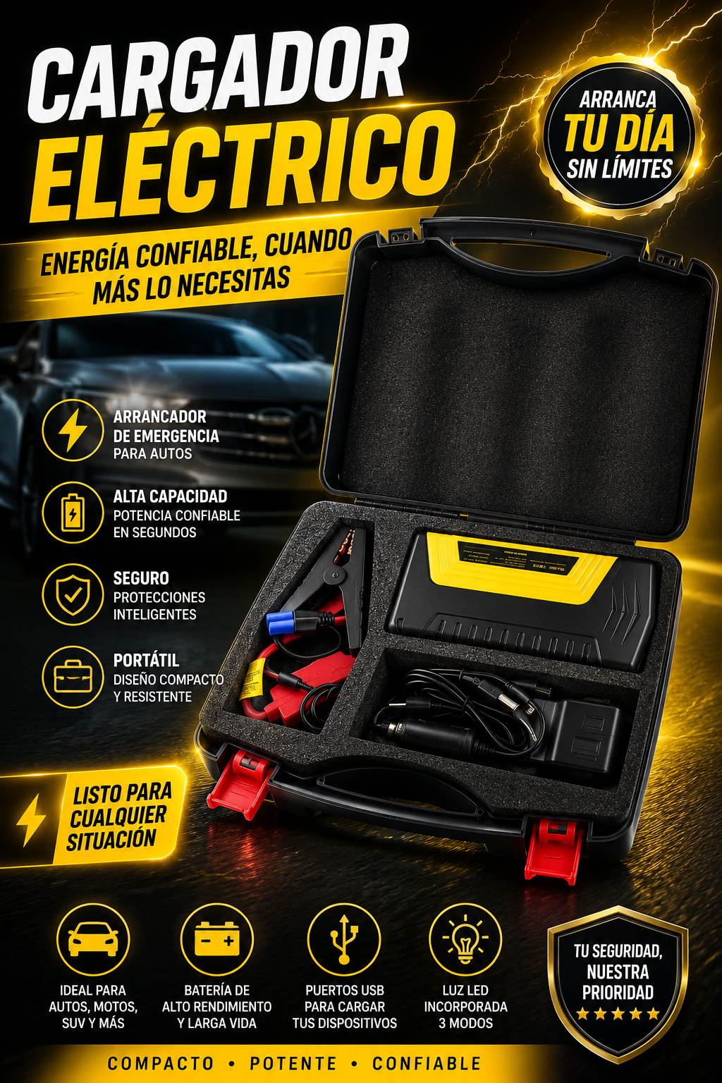 CARGADOR DE BATERIA DE VEHICULO CON MALETA