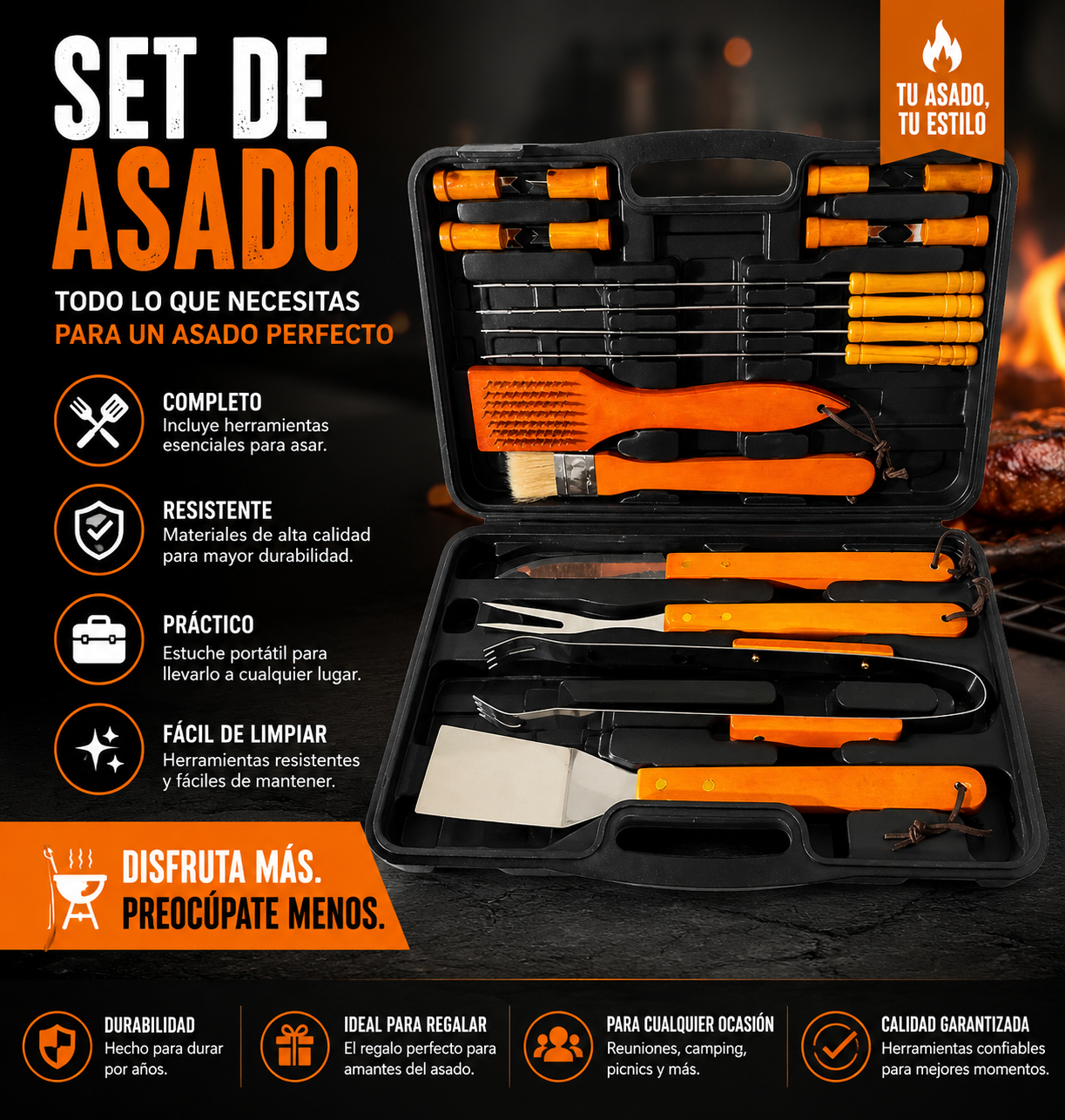 Set Parrilleros Asado Maleta 18 Piezas