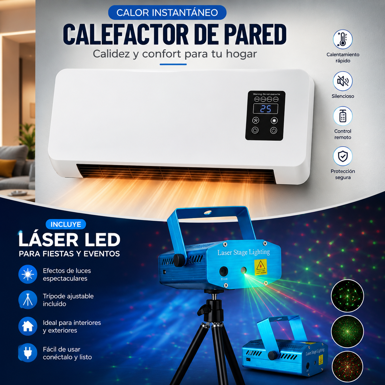 Pack aire acondicionado  + proyector de luces